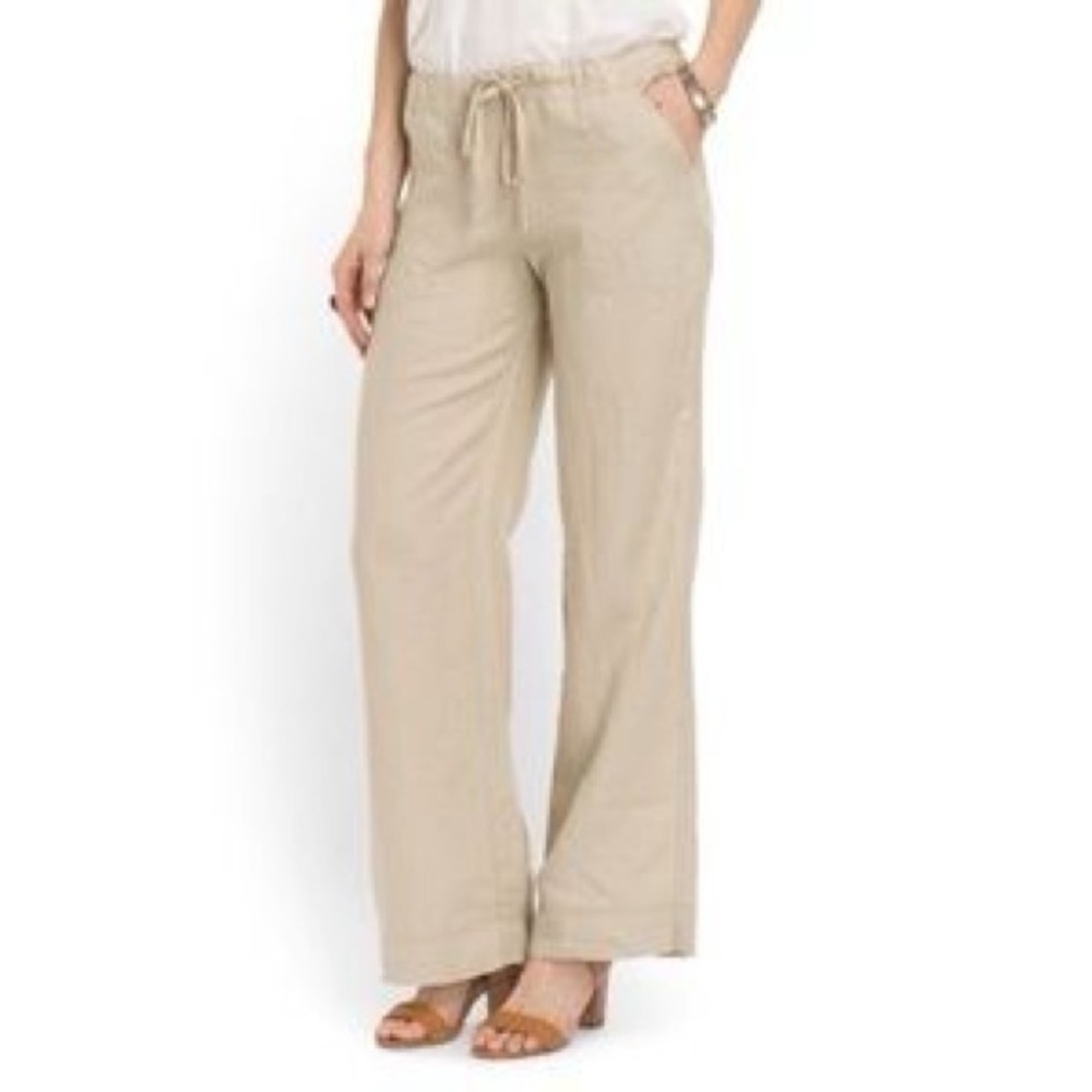 Max Studio Women's Wide-Leg Drawstring Linen Cotton Pants - Beige